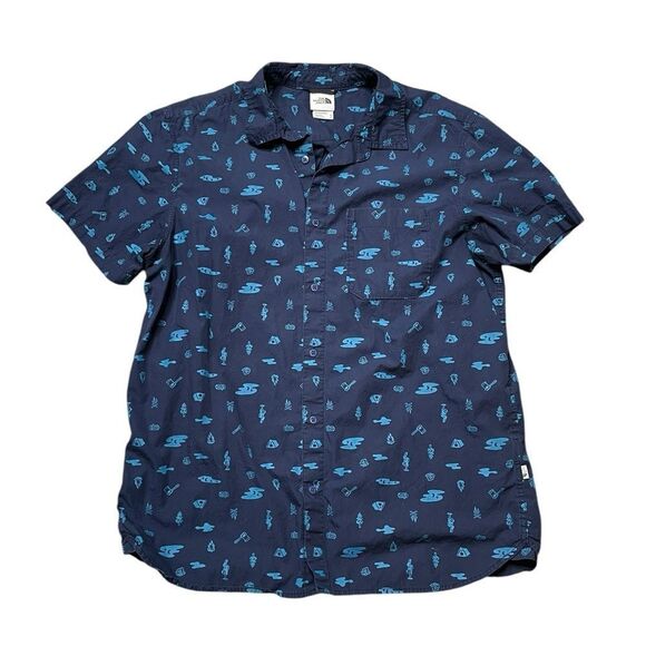 THE NORTH FACE Baytrail Pattern Short Sleeve Button Down Shirt Blue Size XL - Picture 2 of 8